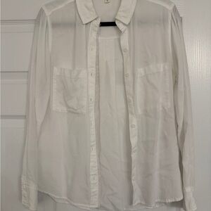 Cloth and Stone White Button-Up Shirt with Fringe
